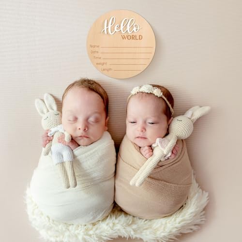 Baby Announcement Sign, Wooden Hello World Newborn Signs Birth Name Sign - Image 5