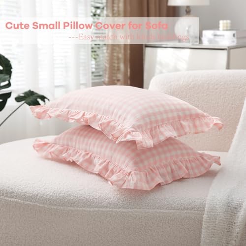 2 Pack Blush Gingham Lumbar Throw Pillow Shams 12''x20'' - Image 4