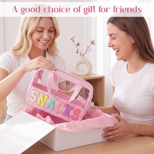 Sanwuta Seersucker Snacks Bag Chenille Letter Clear Makeup Bag - Image 6