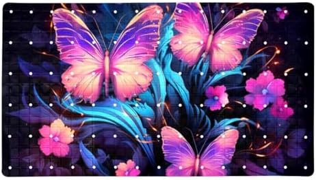 Bathtub Mat Non Slip 26.8x15.1In, Neon Butterflies Bath Mat by Anna+Cowper
