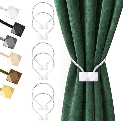 Hion Magnetic Curtain Tiebacks White 6pcs, Curtain Holdbacks Hooks Holders by Hion