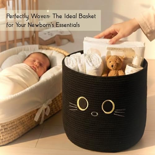 Nursery Storage Basket, 25L Large Woven Cotton Rope Baby Bin, Cutout Handles - Image 5