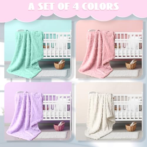 VitalCozy 4 Pcs Fleece Baby Blankets 3D Plush Soft Newborn, Light Color - Image 4