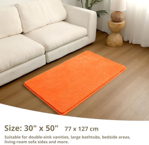 Polyester Bathroom Rug 30"x50" Orange, Large Soft Shaggy Bath Mat - Image 2