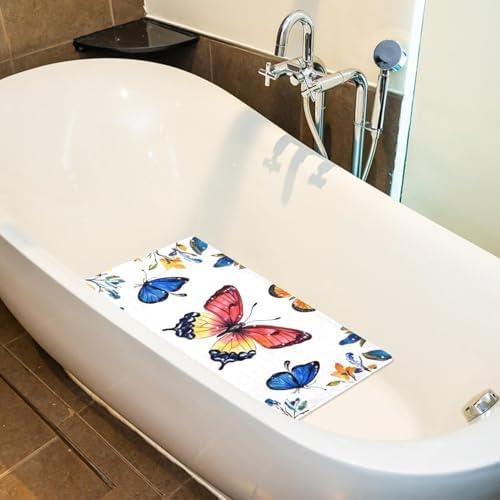 Bathtub Mat Non Slip 26.8x15.1 Inch, Butterflies Floral Shower Mat - Image 4