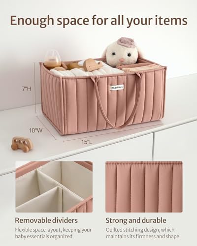 Blissful Diary Baby Diaper Caddy Organizer, Nursery Storage, Blush Pink - Image 3