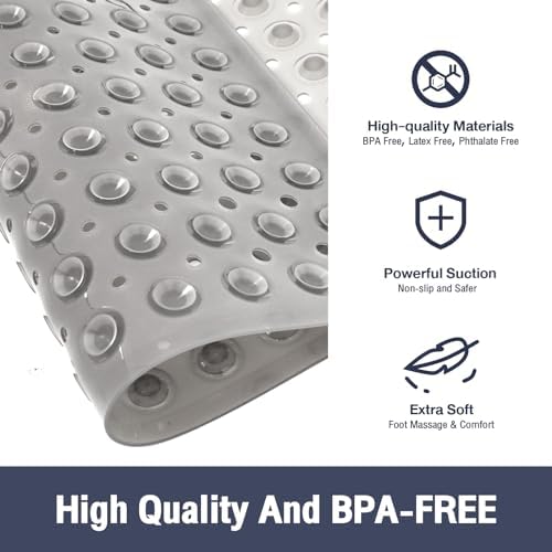 Square Shower Mat Bathtub Bath Mat Non Slip Clear Grey 21"x21" - Image 2