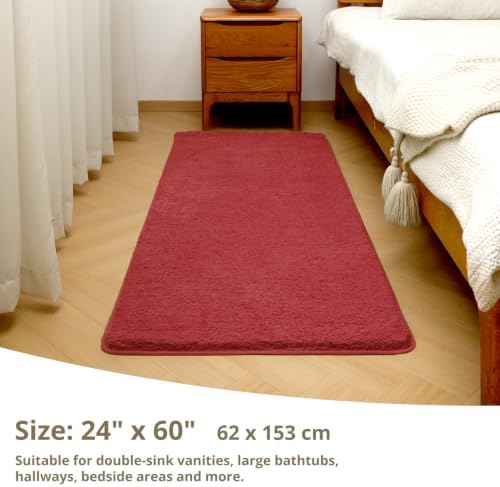 Polyester Bathroom Runner Rug 24"x60" Red, Soft Shaggy Bath Mat - Image 2