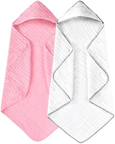 Yoofoss Hooded Baby Bath Towels 2 Pack 100% Muslin Organic Cotton by YOOFOSS