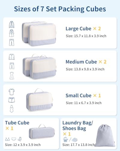 Narwey 7 Set Striped Packing Cubes - Image 2