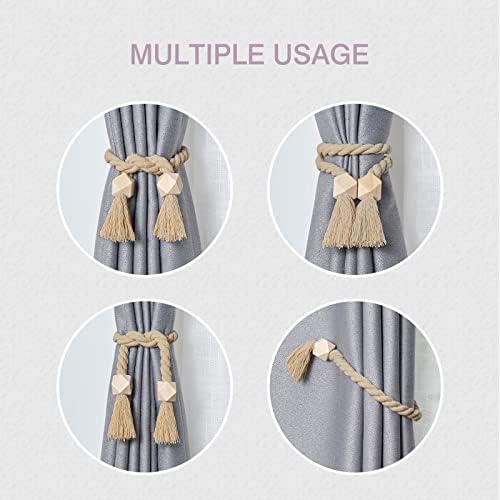 NICEEC 6 Pack Wooden Polyhedron Magnetic Curtain Tiebacks Boho Home Decor Drape - Image 6