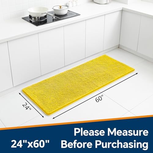 Chenille Bathroom Runner Rug 24"x60" Yellow, Plush Bath Mat - Image 2