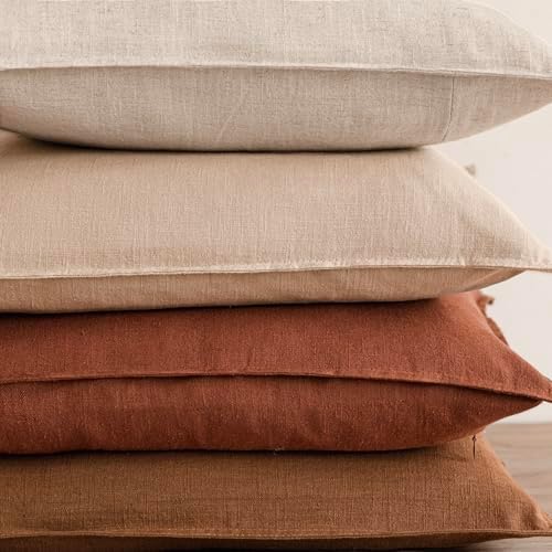 Foindtower Linen Solid Decorative Throw Pillow Cover 24x24 Inch Rust Orange - Image 6