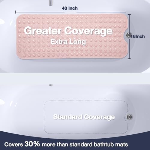 Extra Long Bathtub Mat Non Slip Bath Mat Pink 40"x16" Full Size - Image 3