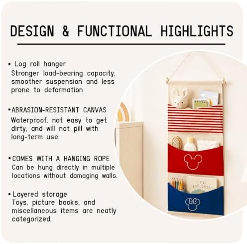 3-Pocket Hanging Wall Organizer, Striped Cartoon Design - Image 7