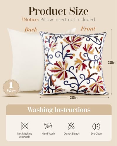 Embroidered Throw Pillow Cover, 20x20 Inch, Fall Floral - Image 4