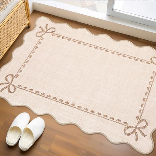 GarveeHome Scalloped Entryway Rug 2x3 Washable Front Door Bow Rug by GarveeHome