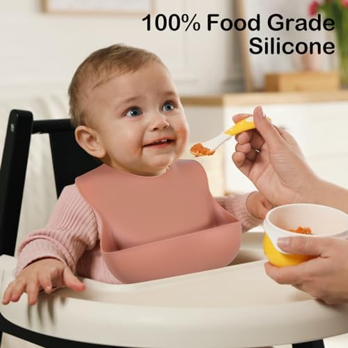 Eascrozn Silicone Bibs for Babies Toddler Set of 3, BPA Free - Image 3