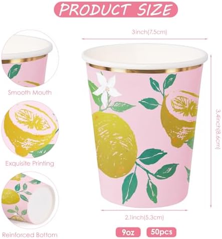 WRAPAHOLIC 50 Pcs Lemon Paper Cups - 9 oz Summer Disposable Cups - Image 2