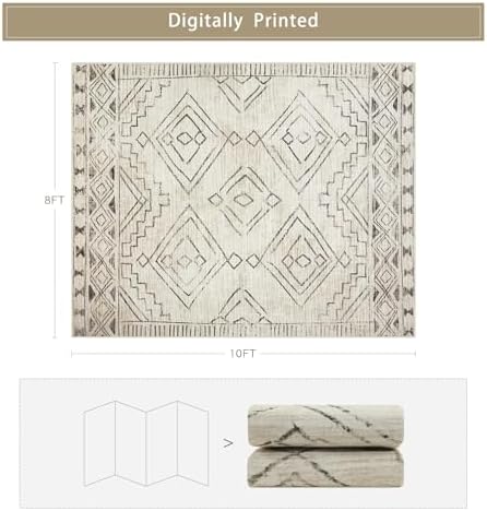 8x10 Washable Area Rugs for Living Room, Dining Room- Morocco Beige - Image 2