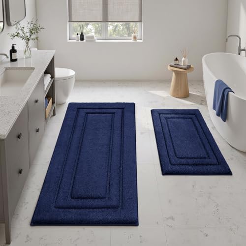 HOMEIDEAS Bathroom Rugs Sets 2 Piece, Soft Extra Long Bath Mat Navy Blue - Image 3