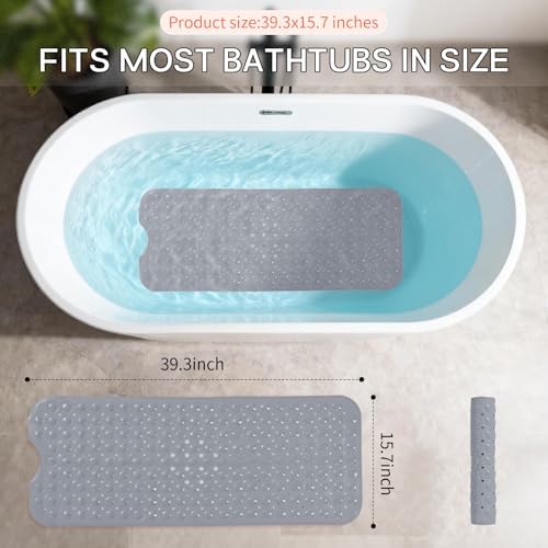 Anti-Slip Bathtub Shower Mat 40×16 Inch Opaque Gray - Image 4