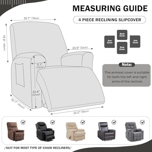 vctops 4 Pieces Recliner Chair Covers, Geometric Jacquard Plush Recliner - Image 2