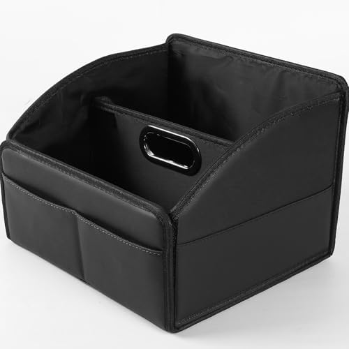 Car Storage Organizer, Leather Front & Back Seat Caddy Black by UplienCompany