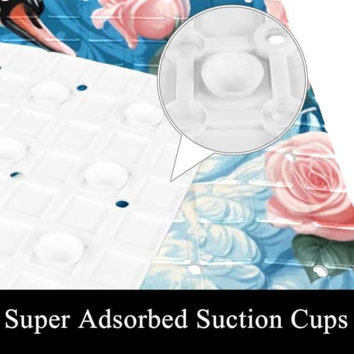 Shower Mat Non Slip, Swans Roses Flower Anti Slip Bath Mat - Image 3