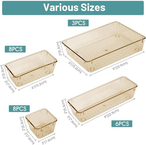 25 PCS Plastic Drawer Organizer Set, Makeup Organizers and Storage Bins - Image 2
