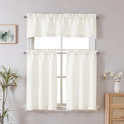 Chyhomenyc Cream Valance for Windows, Light Filtering Faux Linen Solid Short - Image 2