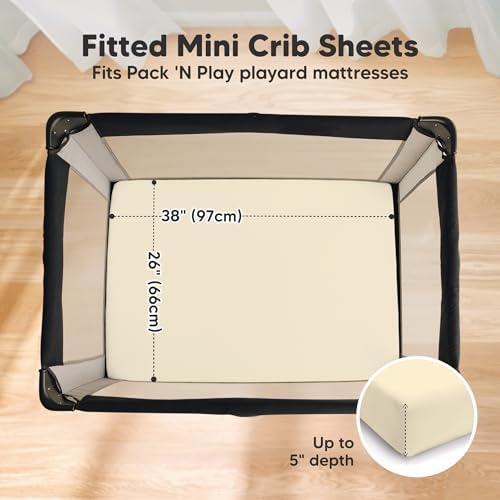 2 Pack and Play Sheets, Waterproof Mini Crib Sheet Fitted 38x26 - Image 3