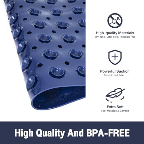 Extra Long Bathtub Mat Non Slip Bath Mat Navy Blue 40"x16" Full - Image 6