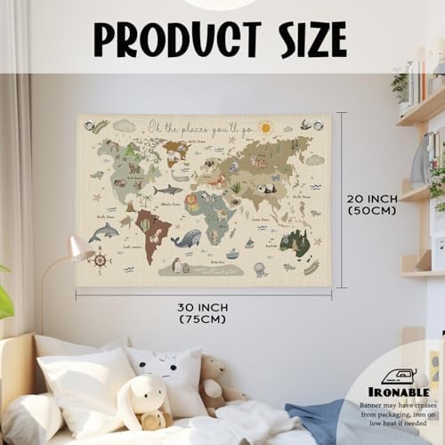 Wheatwin World Map for Kids, World Maps Banner for Playroom Wall 20x30 - Image 2
