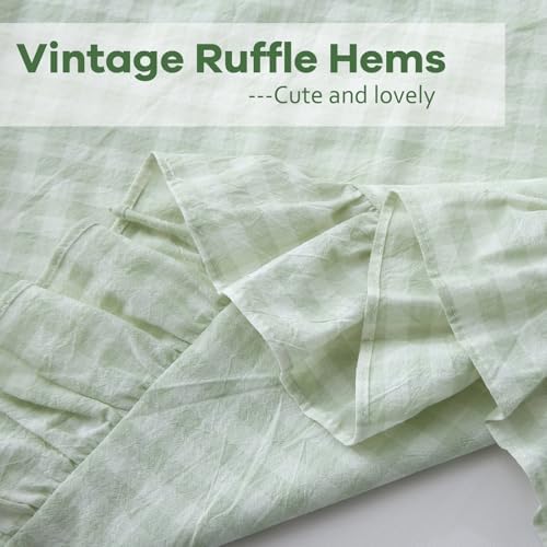 2 Pack Pile Green Gingham Euro Sham Pillow Covers 26''x26'' - Image 5
