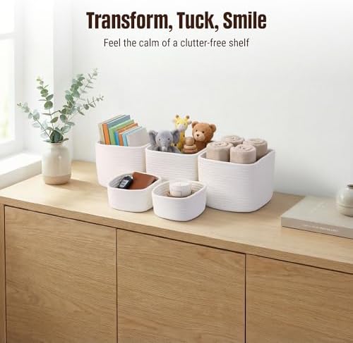 5-Pack Storage Cubes Woven Rope Baskets, 2 Sizes Organizer Bins - Image 5