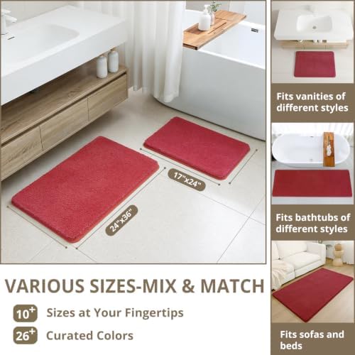 Polyester Bathroom Rug 17"x24" Red, Non-Slip Soft Shaggy Bath Mat - Image 3