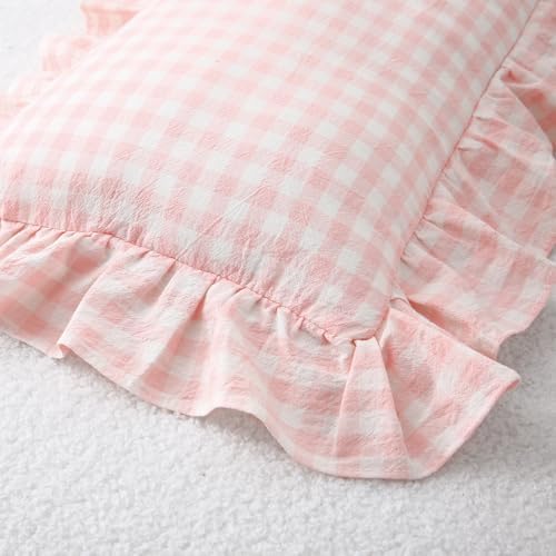 2 Pack Blush Gingham Lumbar Throw Pillow Shams 12''x20'' - Image 7