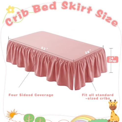 SiinvdaBZX Pink Crib Skirt Dust Ruffle, Microfiber Crib Bed Skirt - Image 4
