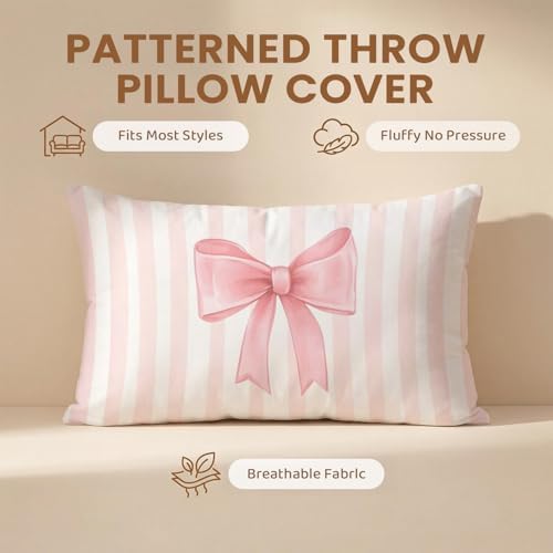 Coquette Pink Bow Pillow Covers 12x20, Coquette Room Decor, Preppy Pink Striped - Image 6