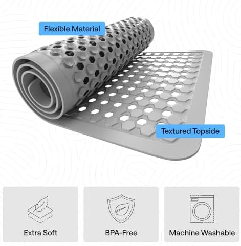 GORILLA GRIP Square Shower Stall Mat, Bathtub Floor Mat, 21x21 Gray - Image 4