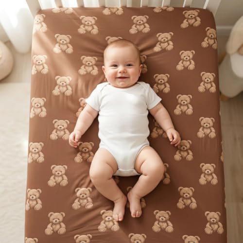 4 Pack Bear Baby Sheets Neutral Unisex Fitted Checked Nursery Baby Sheet Set - Image 5