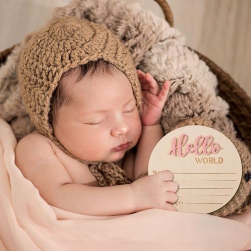 Baby Announcement Sign, Wooden Hello World Newborn Signs Birth Name Sign - Image 6