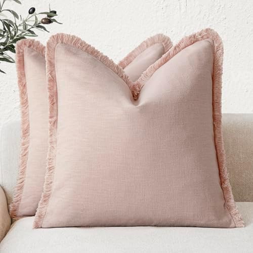 Foindtower Decorative Linen Fringe Throw Pillow Covers 20×20 Light Pink by Foindtower