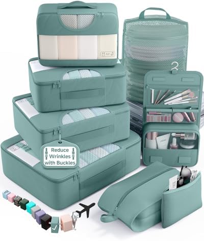 Veken 8 Set Packing Cubes for Travel Essentials, Anti-Wrinkle Buckled Suitcase by Veken