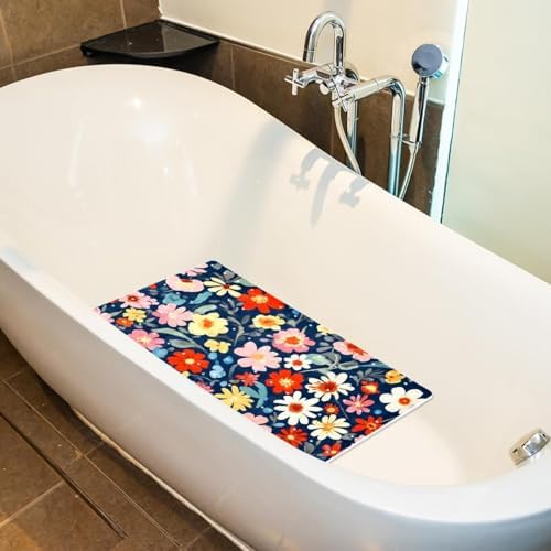 Bathtub Mat Non Slip 26.8x15.1 Inch, Colorful Flower Shower Mat - Image 5