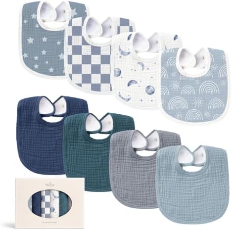 Konssy 8-Pack Muslin Baby Bibs, Adjustable Fit by Konssy