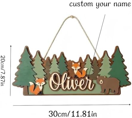 Personalized Kids Name Sign Wooden Forest Animal Wall Decor, Custom Baby Name - Image 2