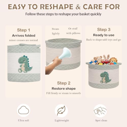 Baby Laundry Basket for Nursery, Large 15”x12” Dinosaurs Storage Baskets - Image 5