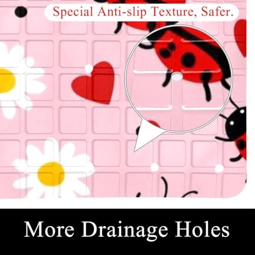 Bathtub Mat Non Slip 26.8x15.1 Inch, Ladybug Daisy Shower Mat - Image 2